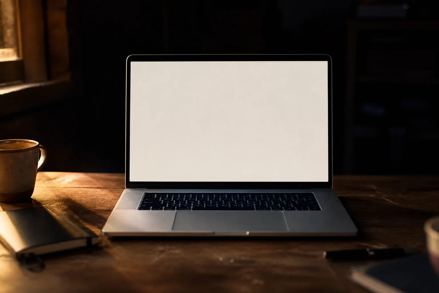 Portátil abierto sobre un escritorio de madera, con la pantalla mostrando el panel de SoyCRM.